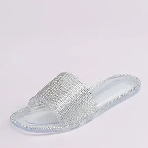 Wild Diva Shoes New Transparent Clear Rhinestone Jelly Sandals